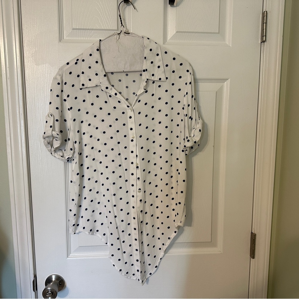 Japna White and Black Polka Dot Button Down Shirt
